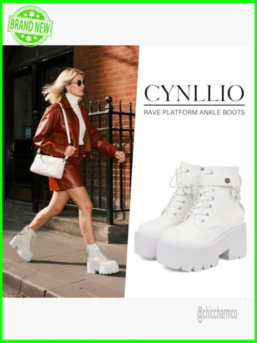 Chunky Platform Ankle Boots with Wedge Heel Lace Up & Zipper Goth Punk Chain - Picture 6 of 7